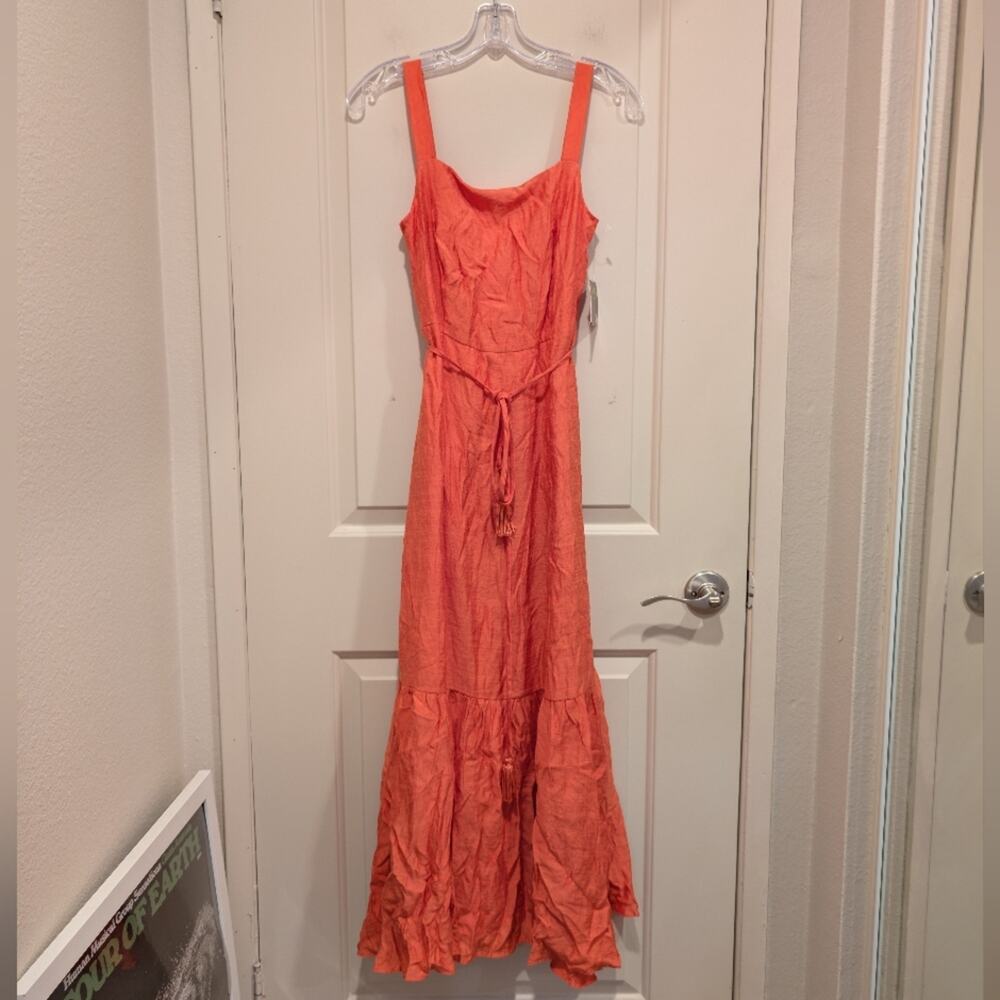 Taylor Elegant Coral Sleeveless Rayon Midi Dress